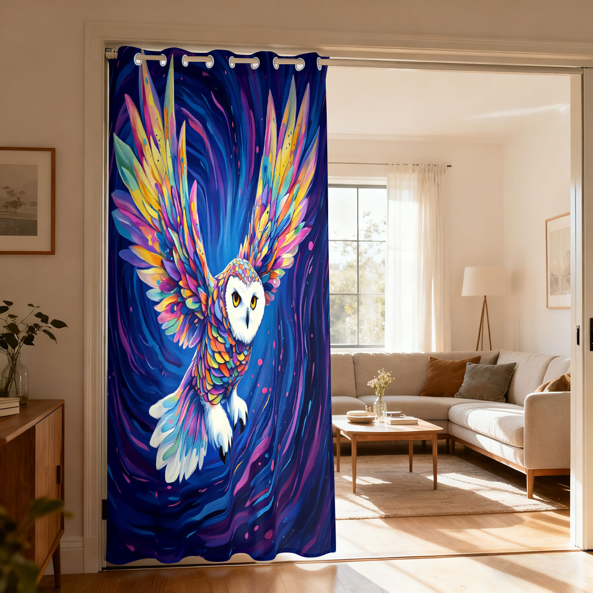 Home Decor Curtains - 1PC Colorful Starry Sky Flying Owl