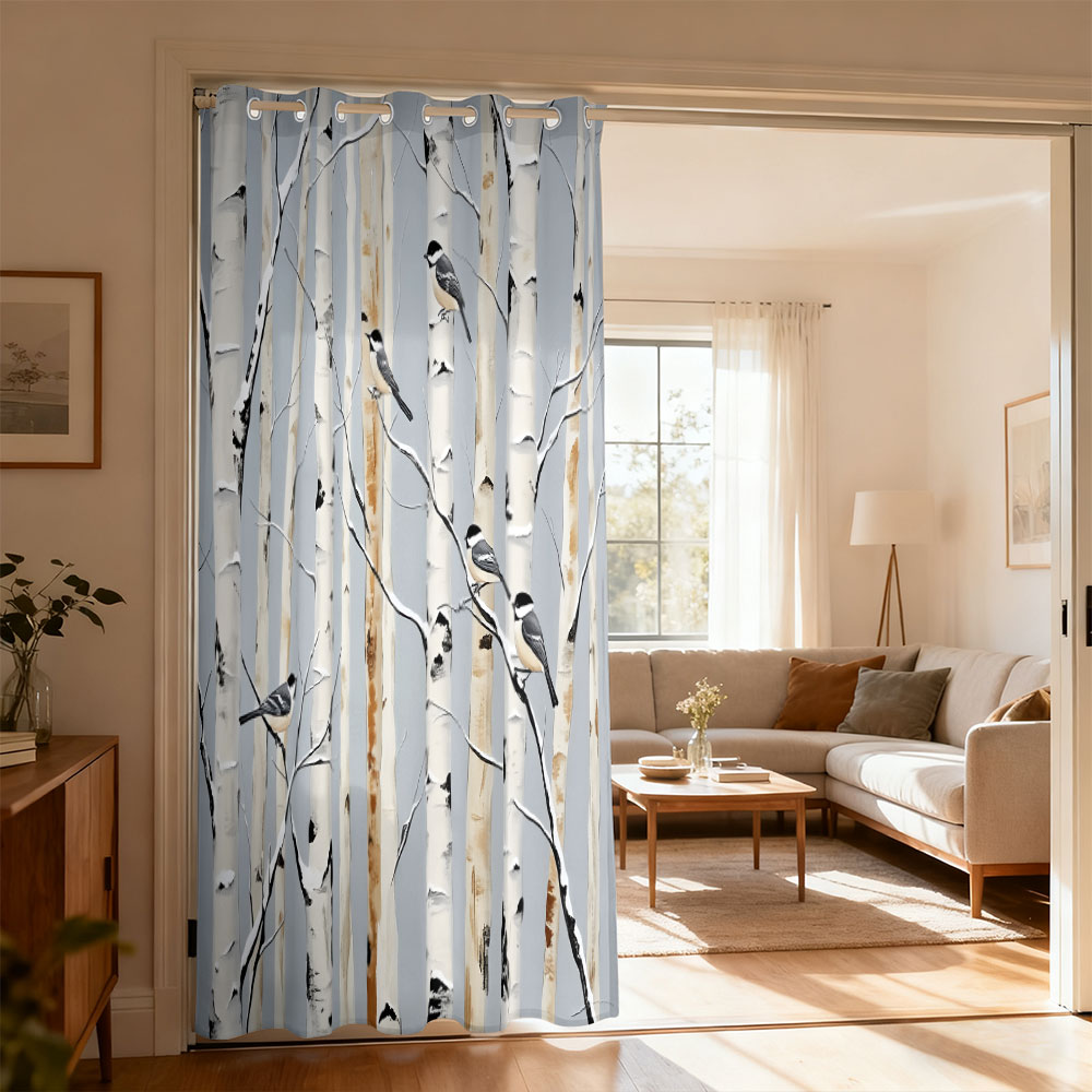 Home Decor Curtains - 1pc birch forest titmouse print single-loop