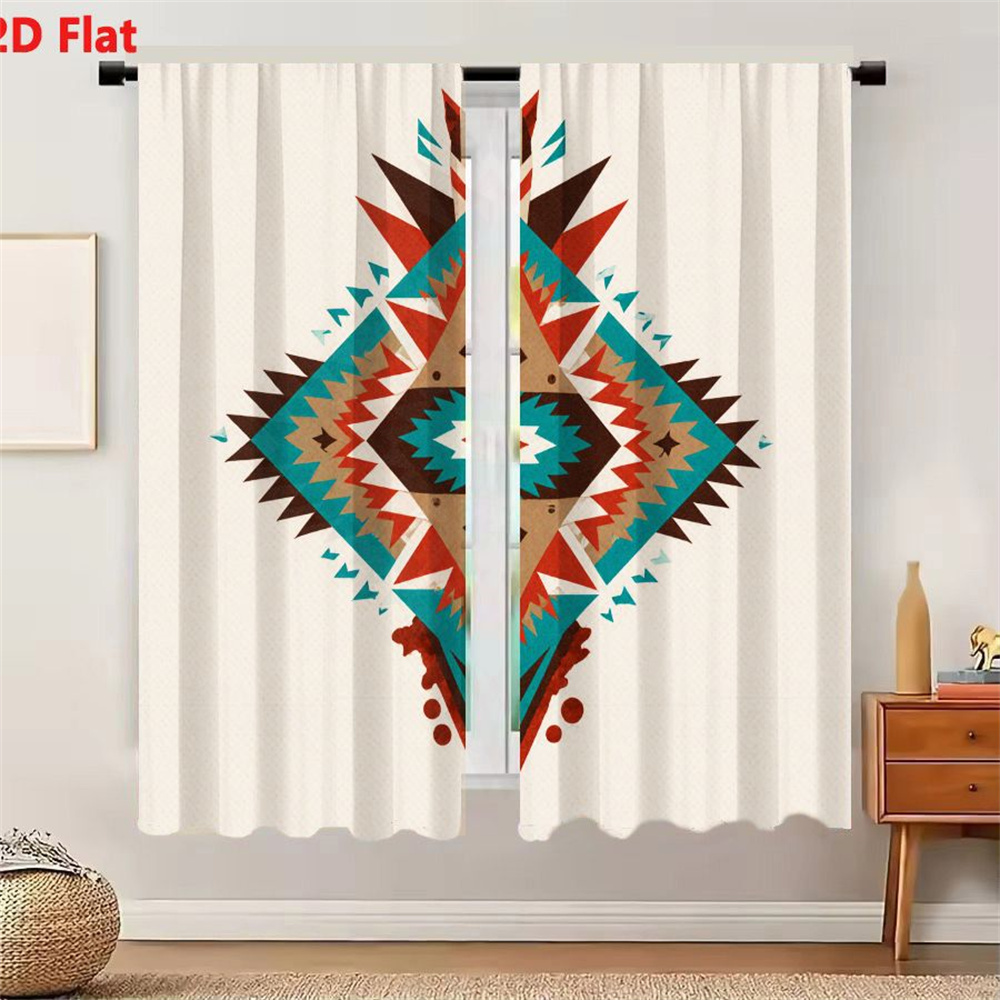 Home Decor Color Palettes - 2Pcs Curtains 2D Flat Symmetrical Geometric