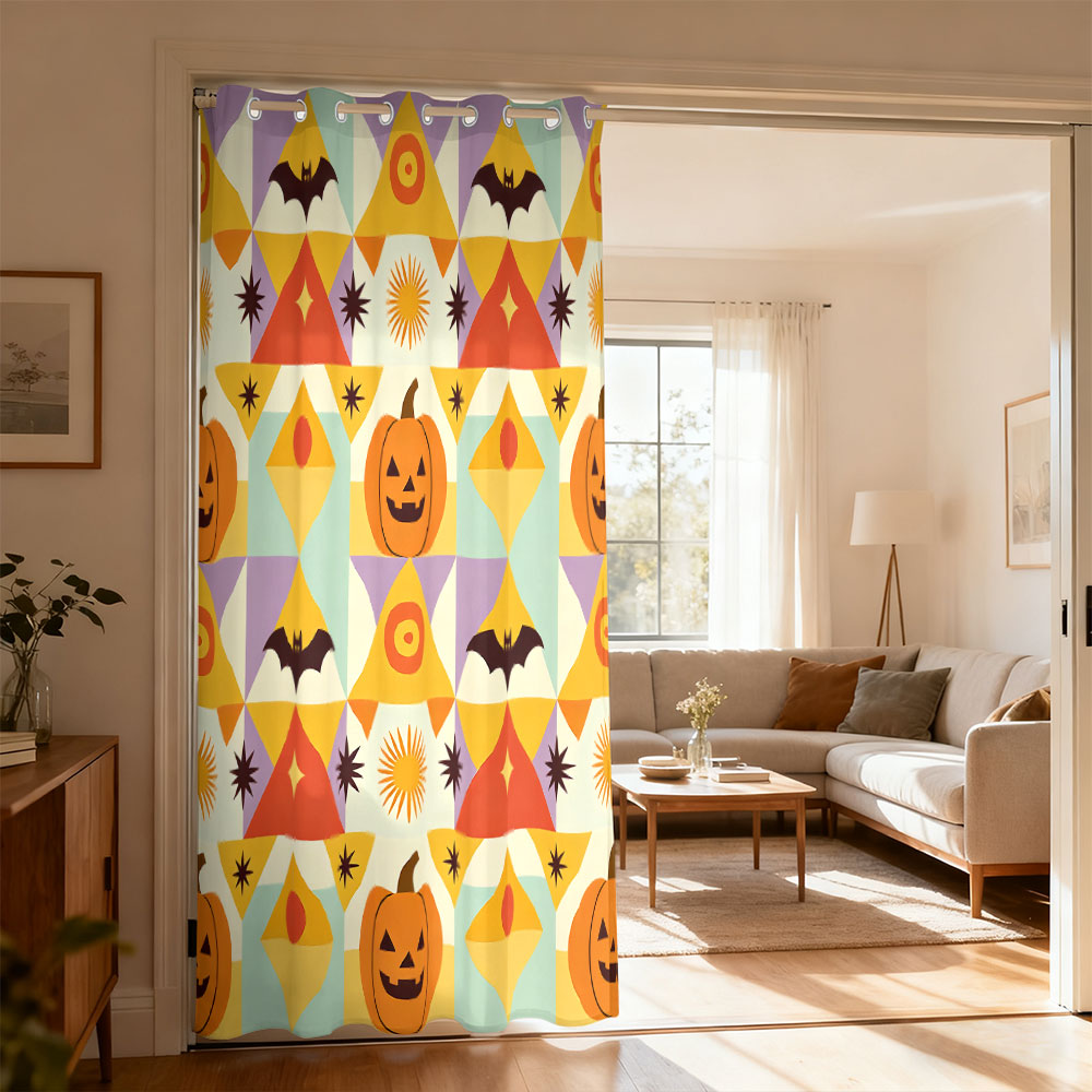Home Decor Curtains - 1pc Halloween pumpkin bat geometric print
