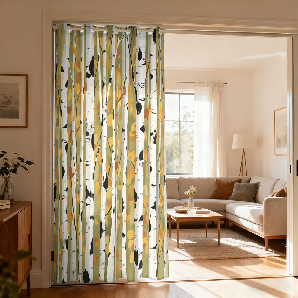 Home Decor Curtains - 1pc autumn birch forest print single-loop
