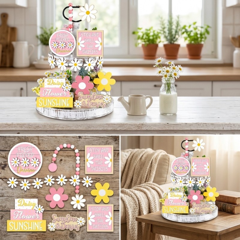 Daisy Tiered Tray Decor Summer - Home Decor Daisy 评论和价格