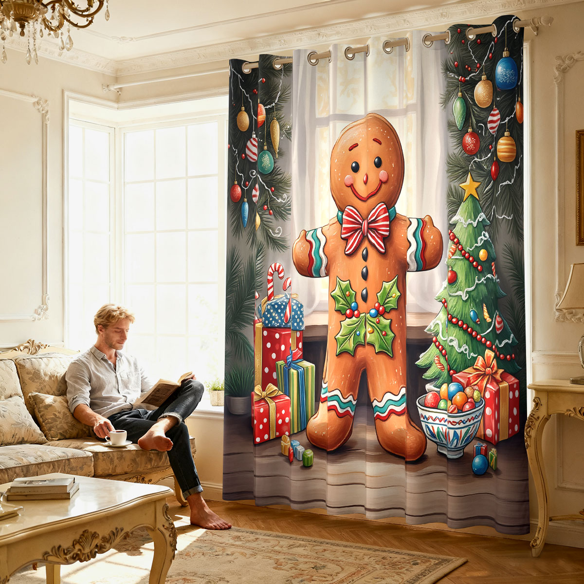 Christmas Gingerbread Man Xmas - Home Decor Curtains 评论和价格