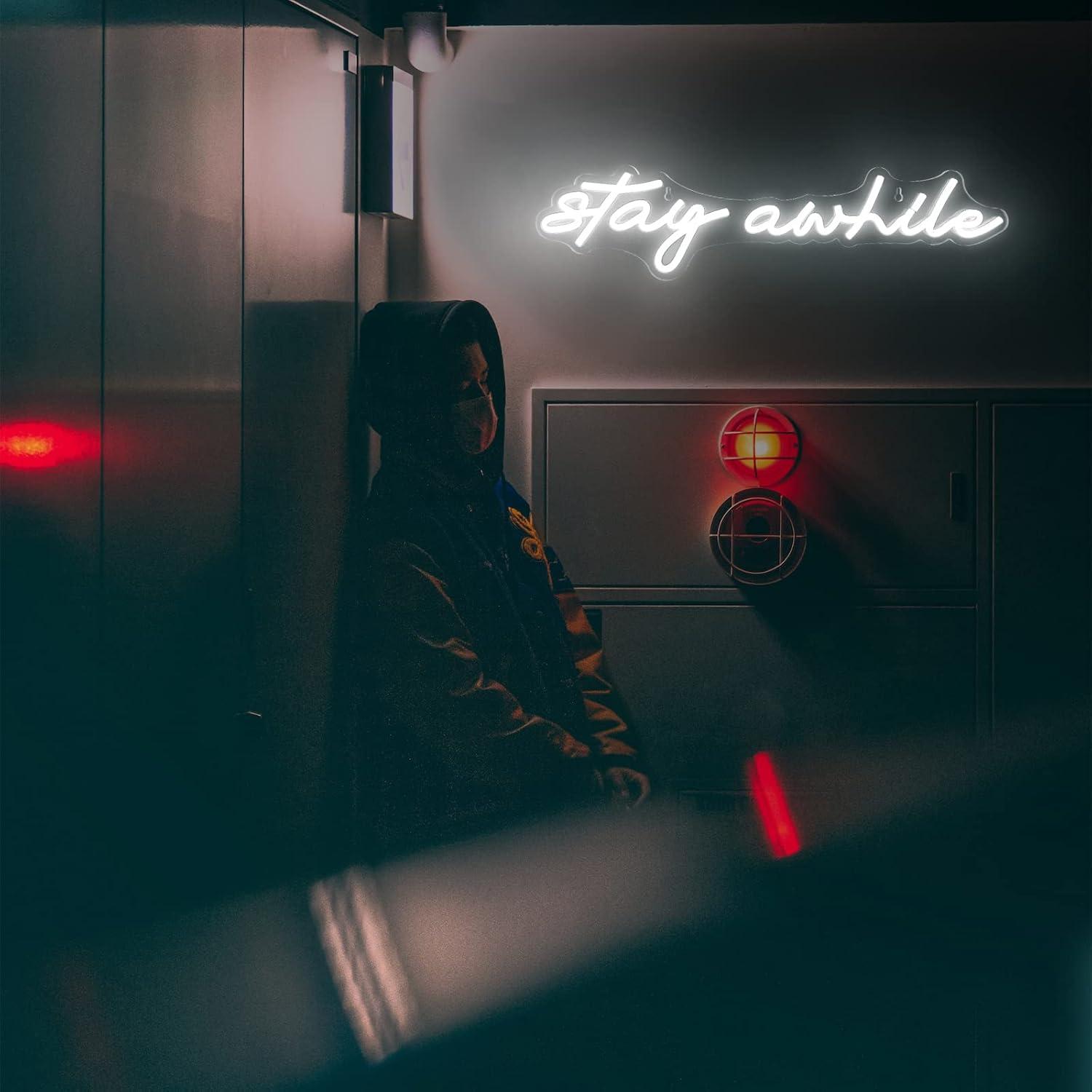 Stay Awhile Neon Signs USB Dim - Home Decor Gift 评论和价格