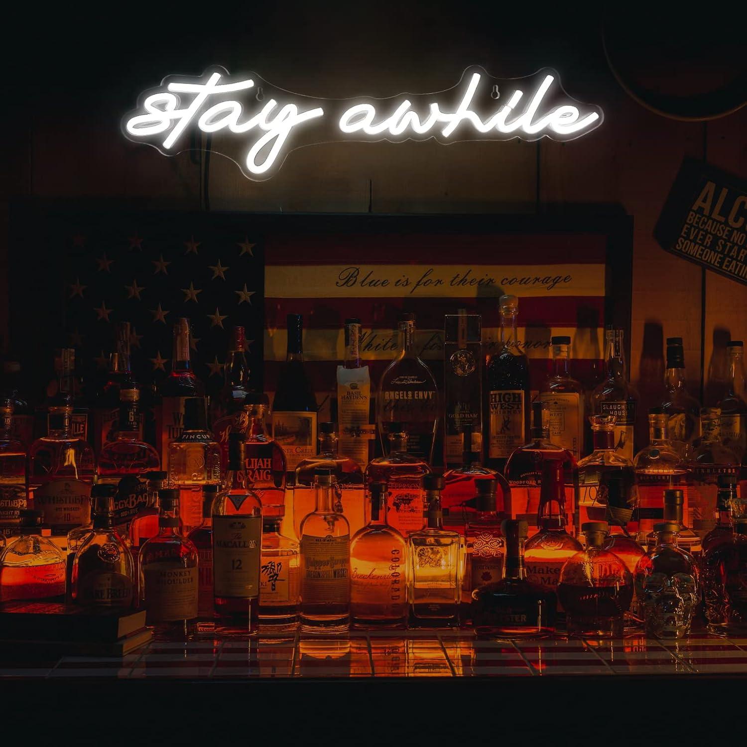 Stay Awhile Neon Signs USB Dim - Home Decor Gift 评论和价格