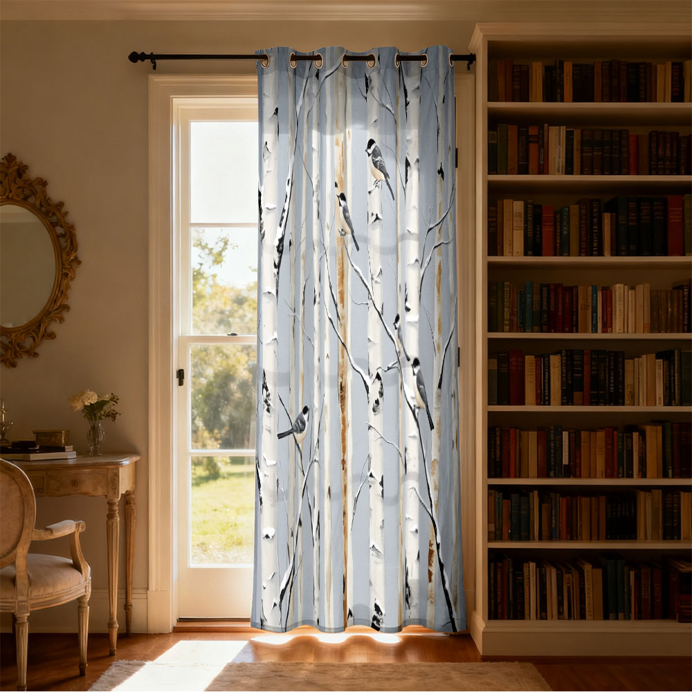 1pc birch forest titmouse prin - Home Decor Curtains 评论和价格