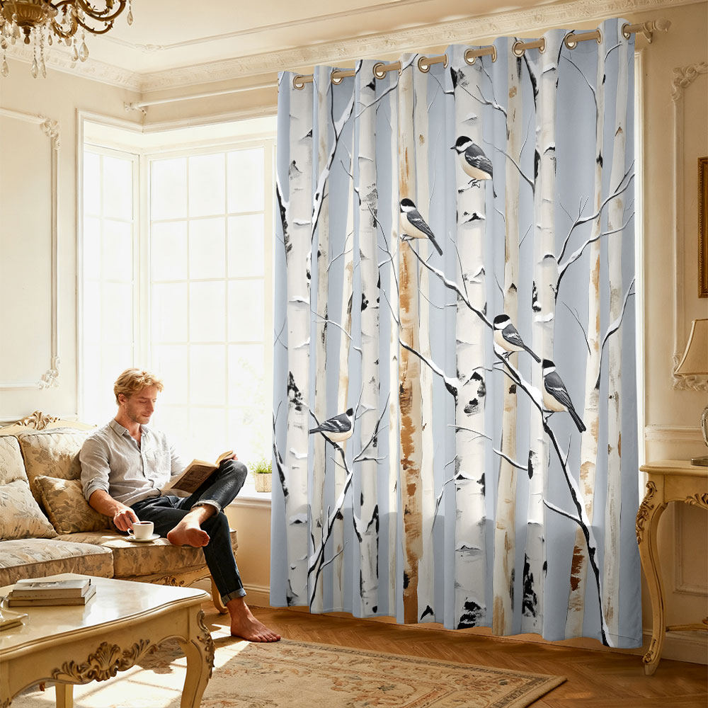 1pc birch forest titmouse prin - Home Decor Curtains 评论和价格