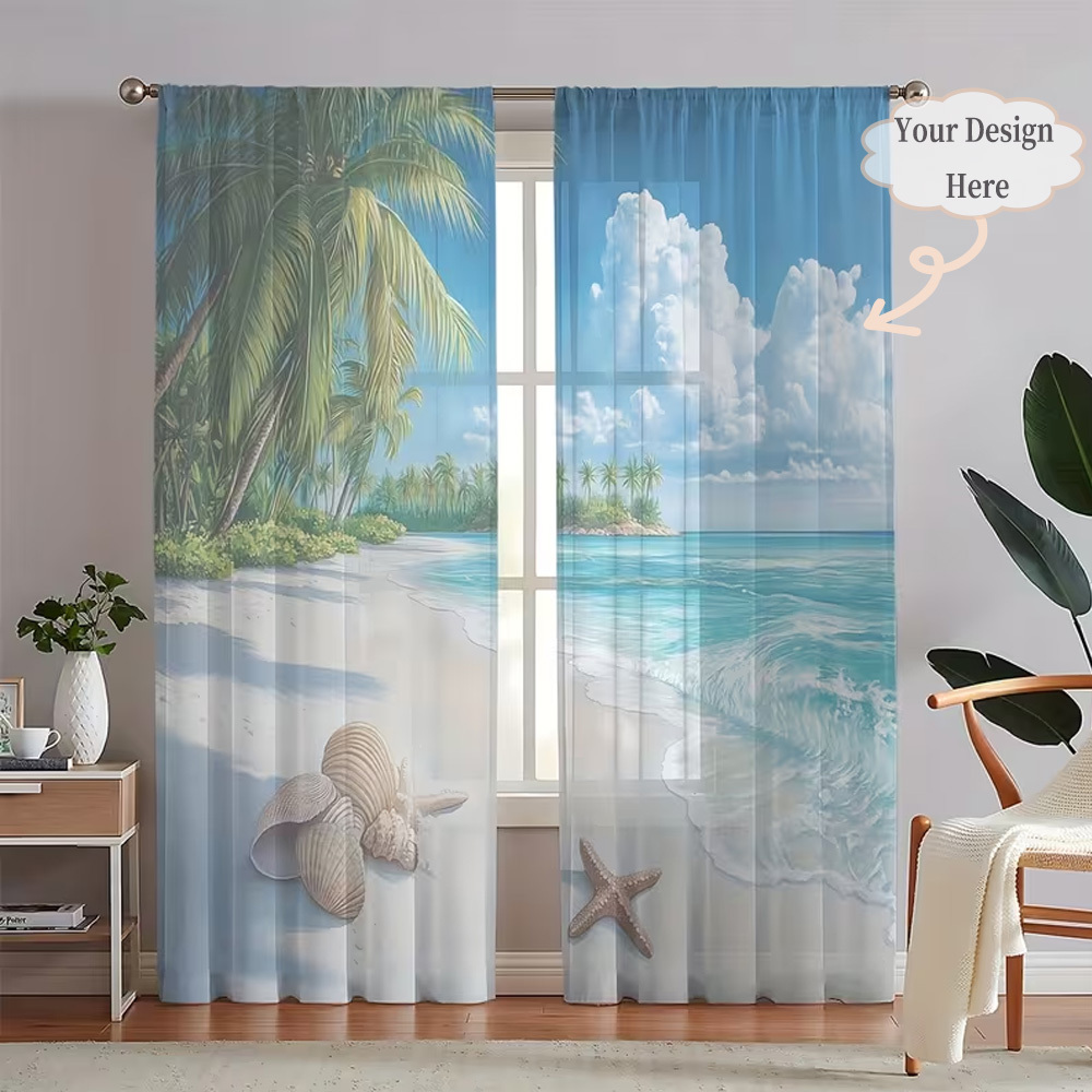 Custom 2D Flat 2pcs Sheer Curt - Home Decor Curtains 评论和价格