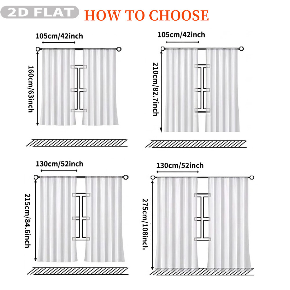 Custom 2D Flat 2pcs Sheer Curt - Home Decor Curtains 评论和价格