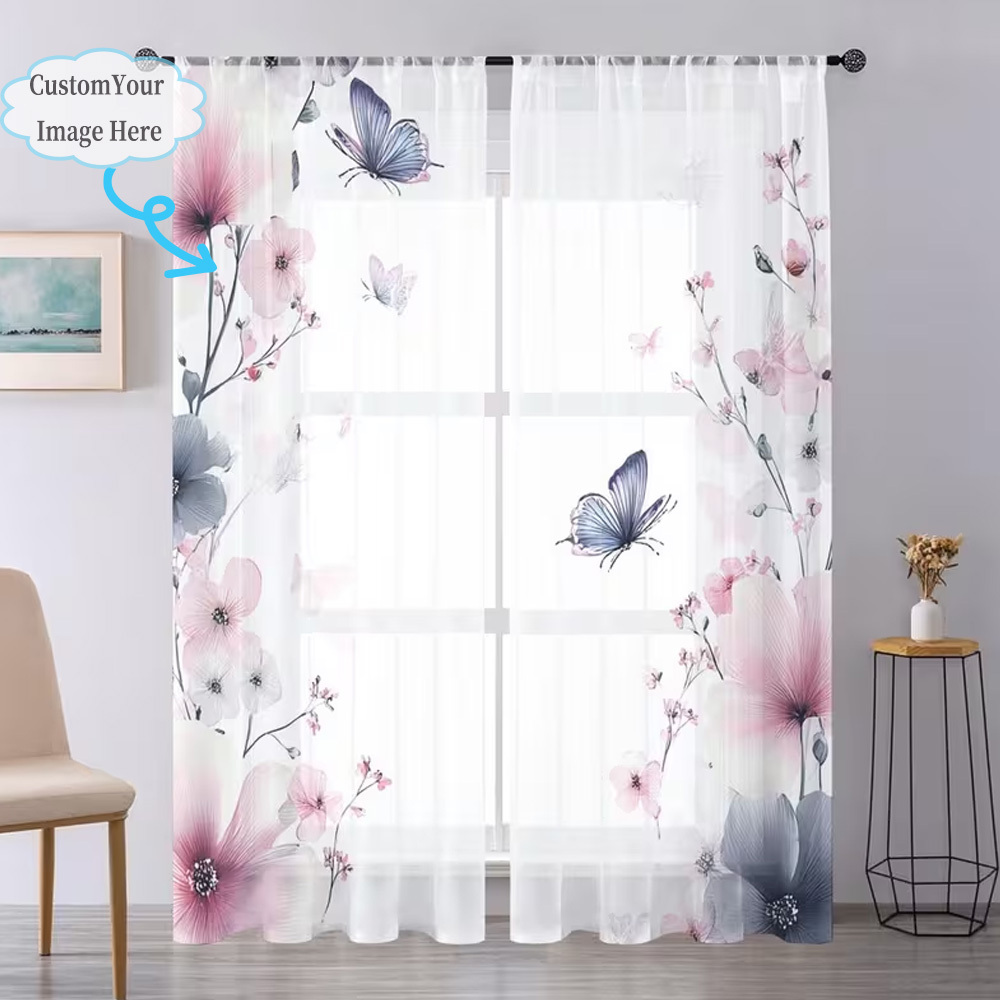 Custom 2D Flat 2pcs Sheer Curt - Home Decor Curtains 评论和价格