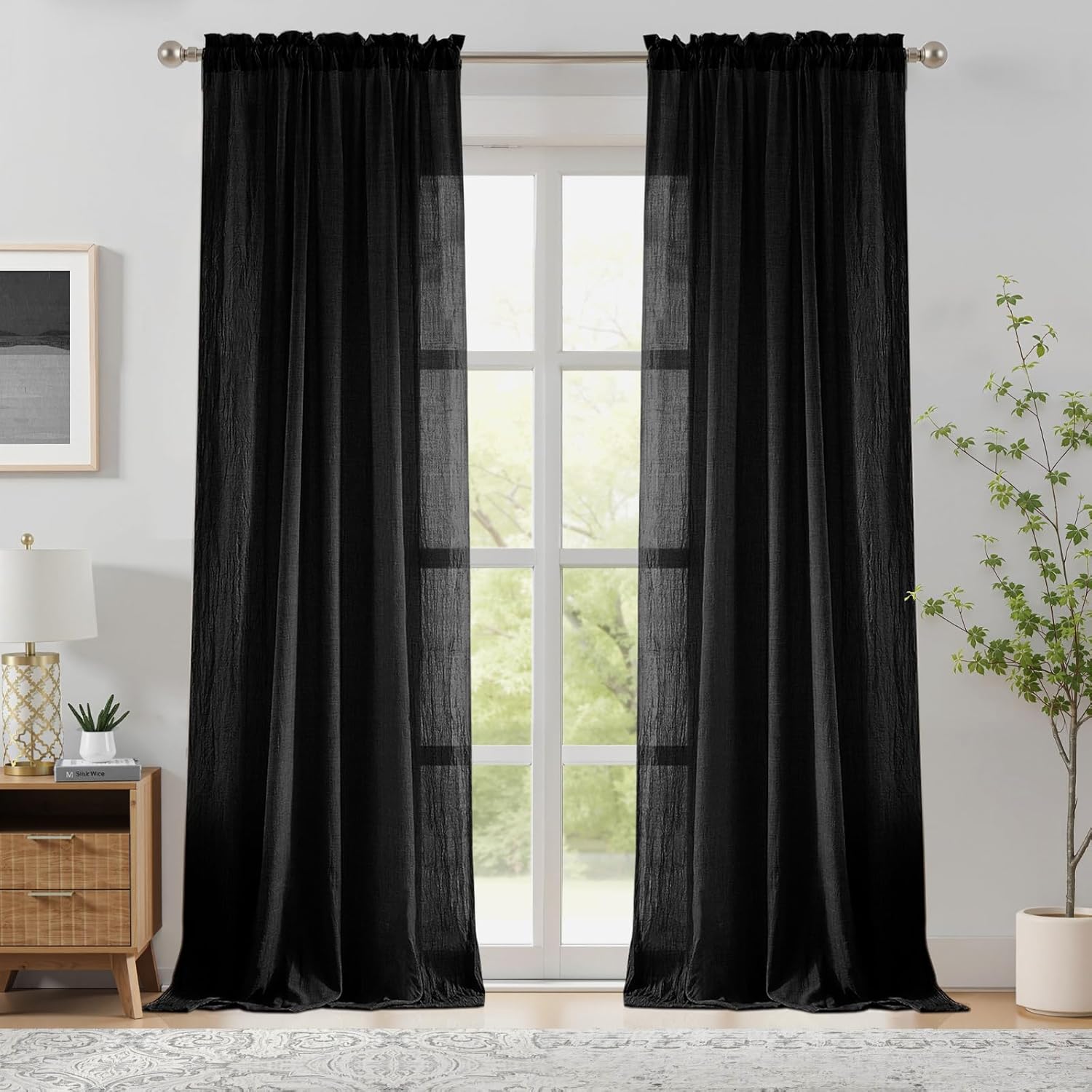 Black Sheer Curtains for Bedro - Home Decor Window Blinds 评论和价格