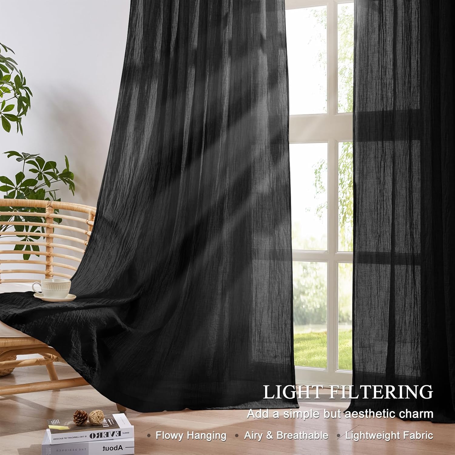 Black Sheer Curtains for Bedro - Home Decor Window Blinds 评论和价格