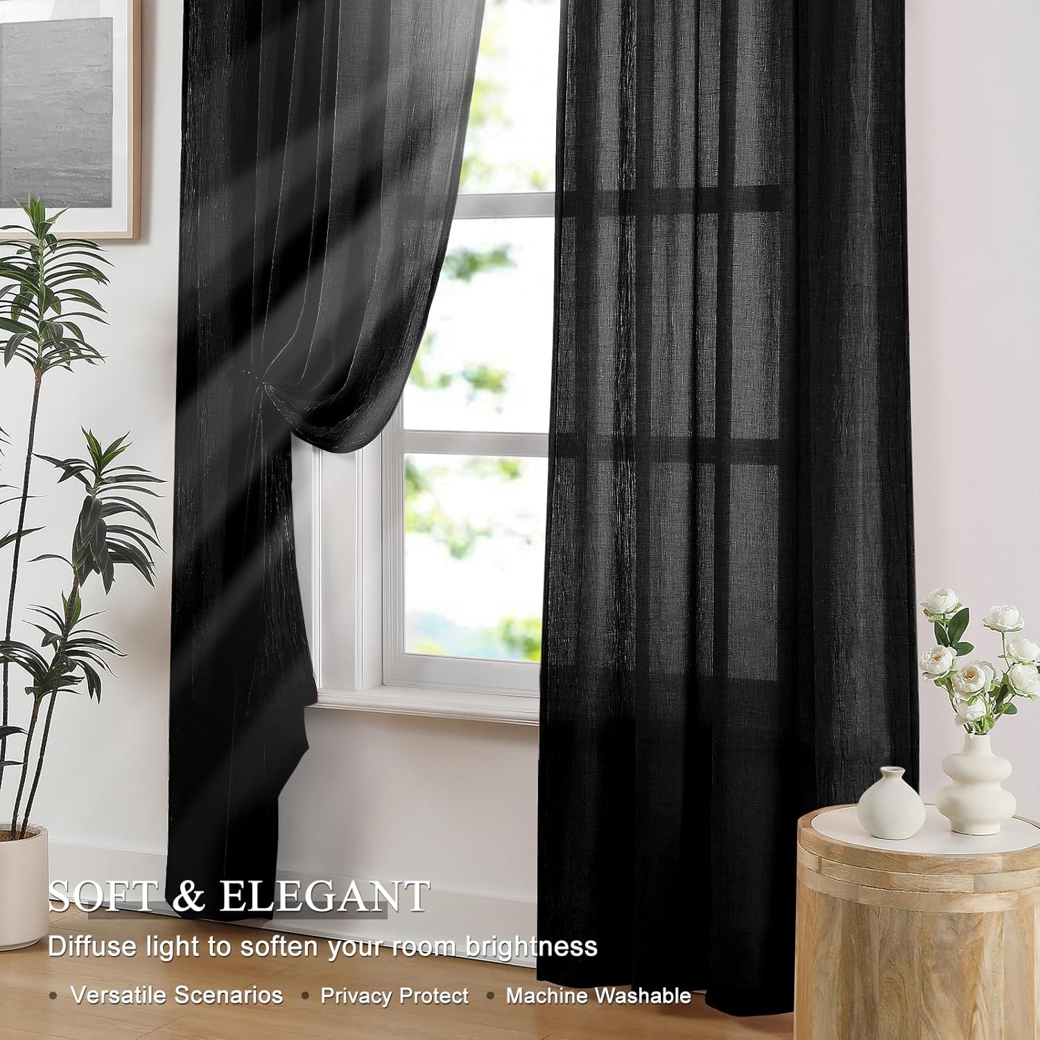 Black Sheer Curtains for Bedro - Home Decor Window Blinds 评论和价格