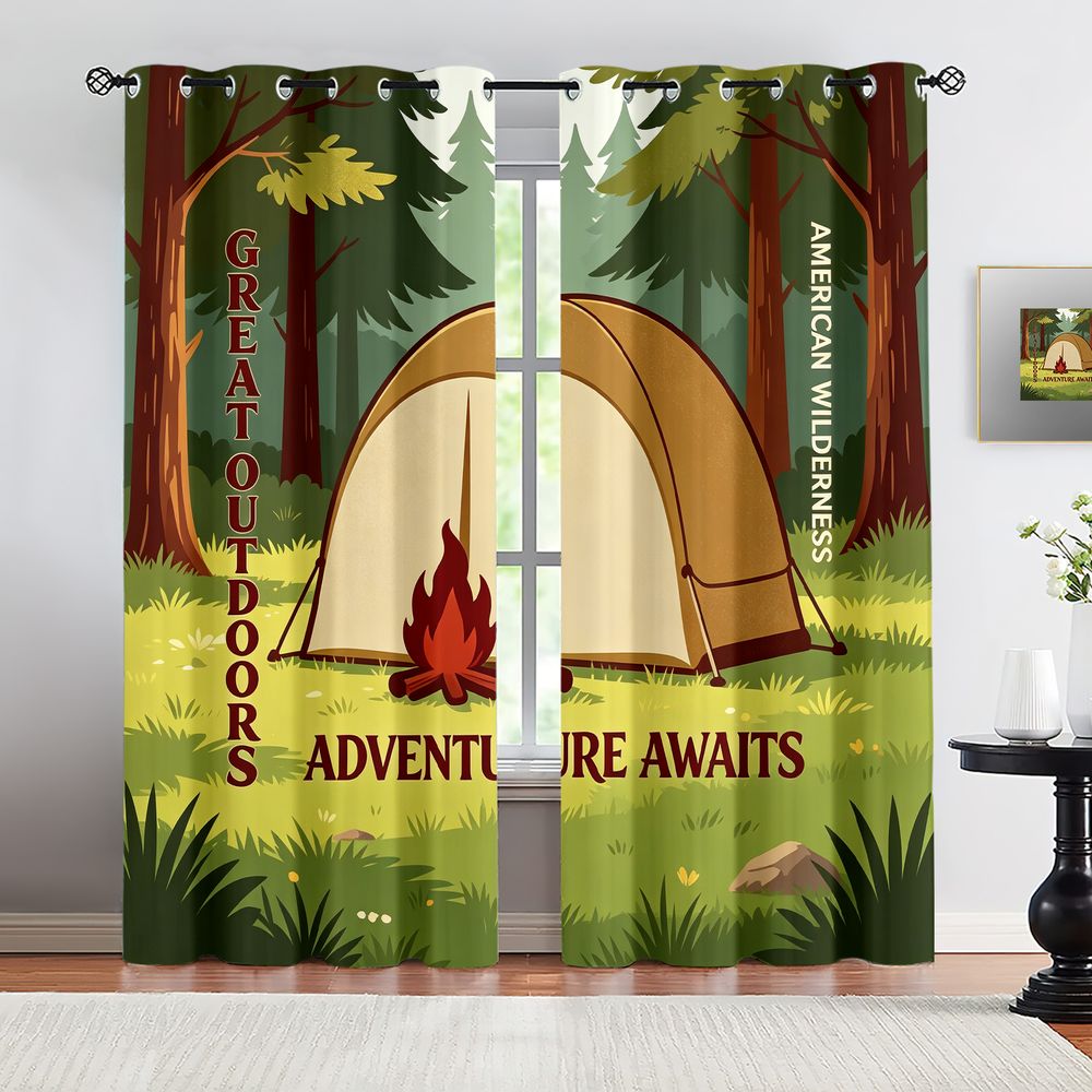 Camping Scene Print Curtains,  - Home Decor Curtains 评论和价格