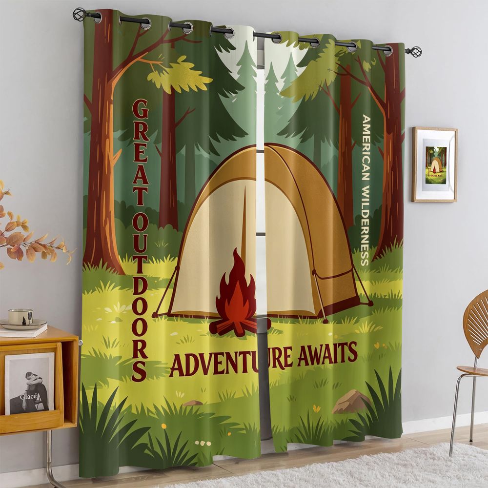 Camping Scene Print Curtains,  - Home Decor Curtains 评论和价格