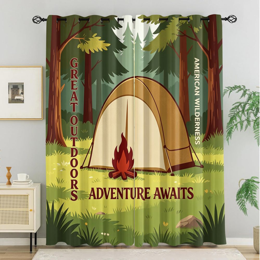 Camping Scene Print Curtains,  - Home Decor Curtains 评论和价格