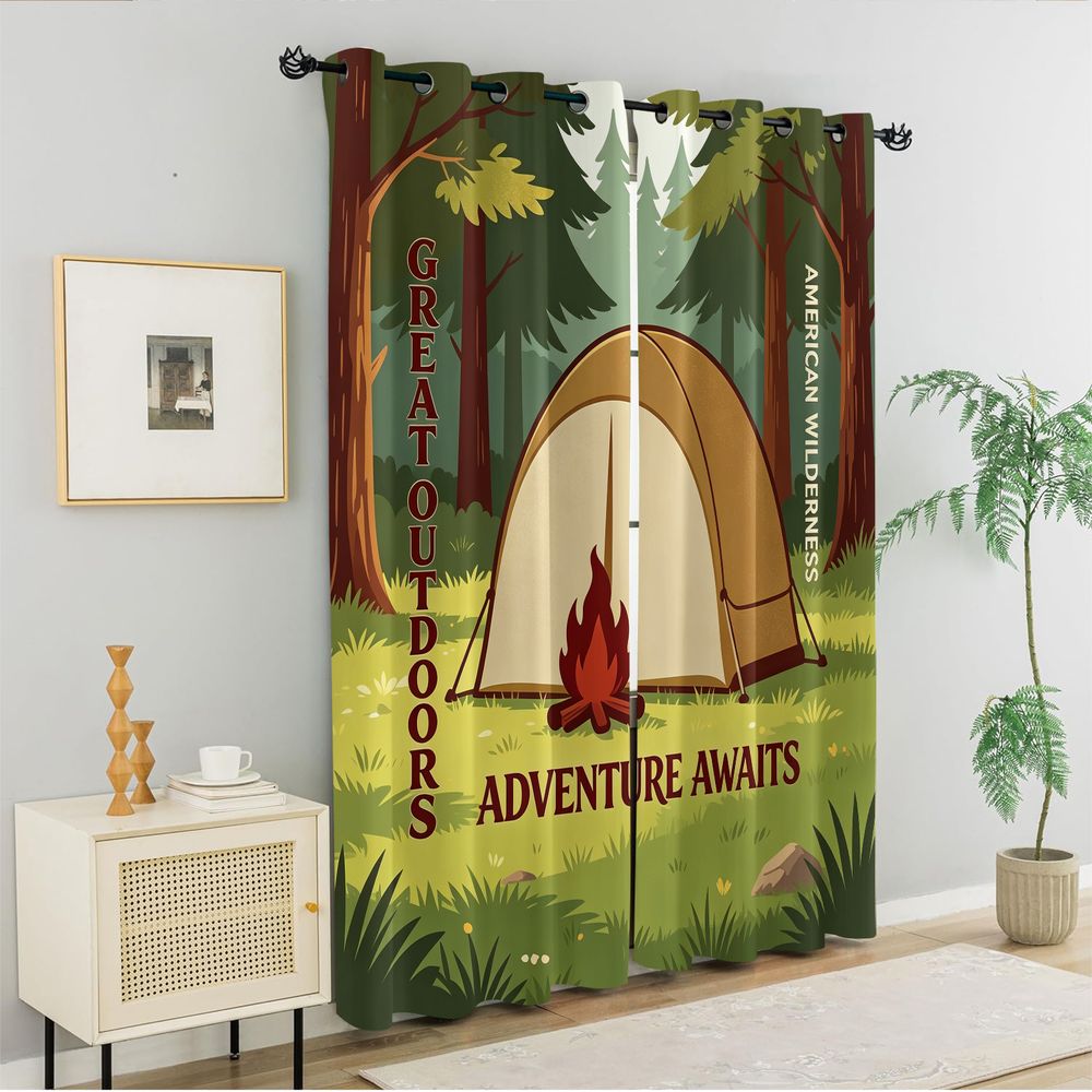 Camping Scene Print Curtains,  - Home Decor Curtains 评论和价格