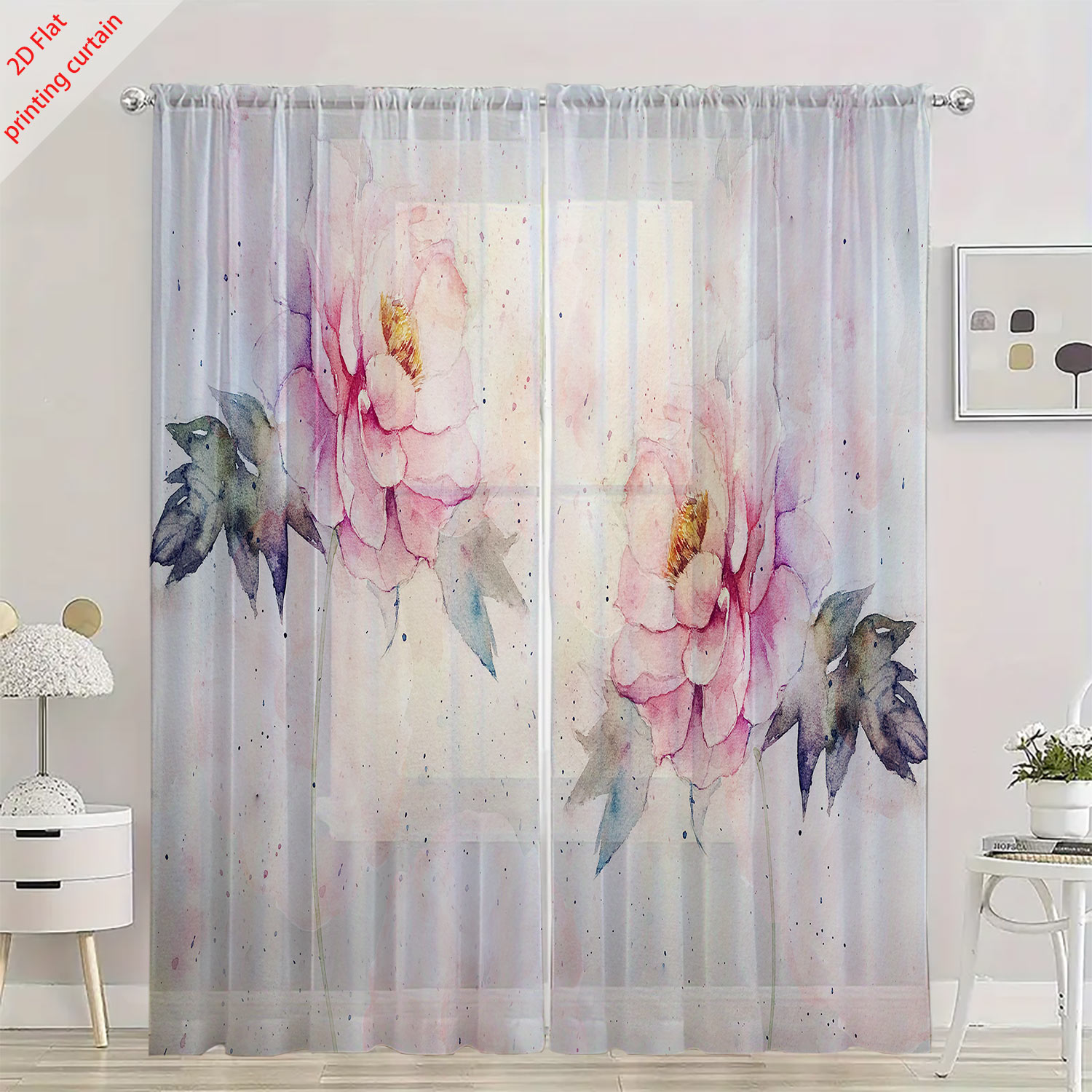 Pink tulip print transparent g - Home Decor Tulip 评论和价格
