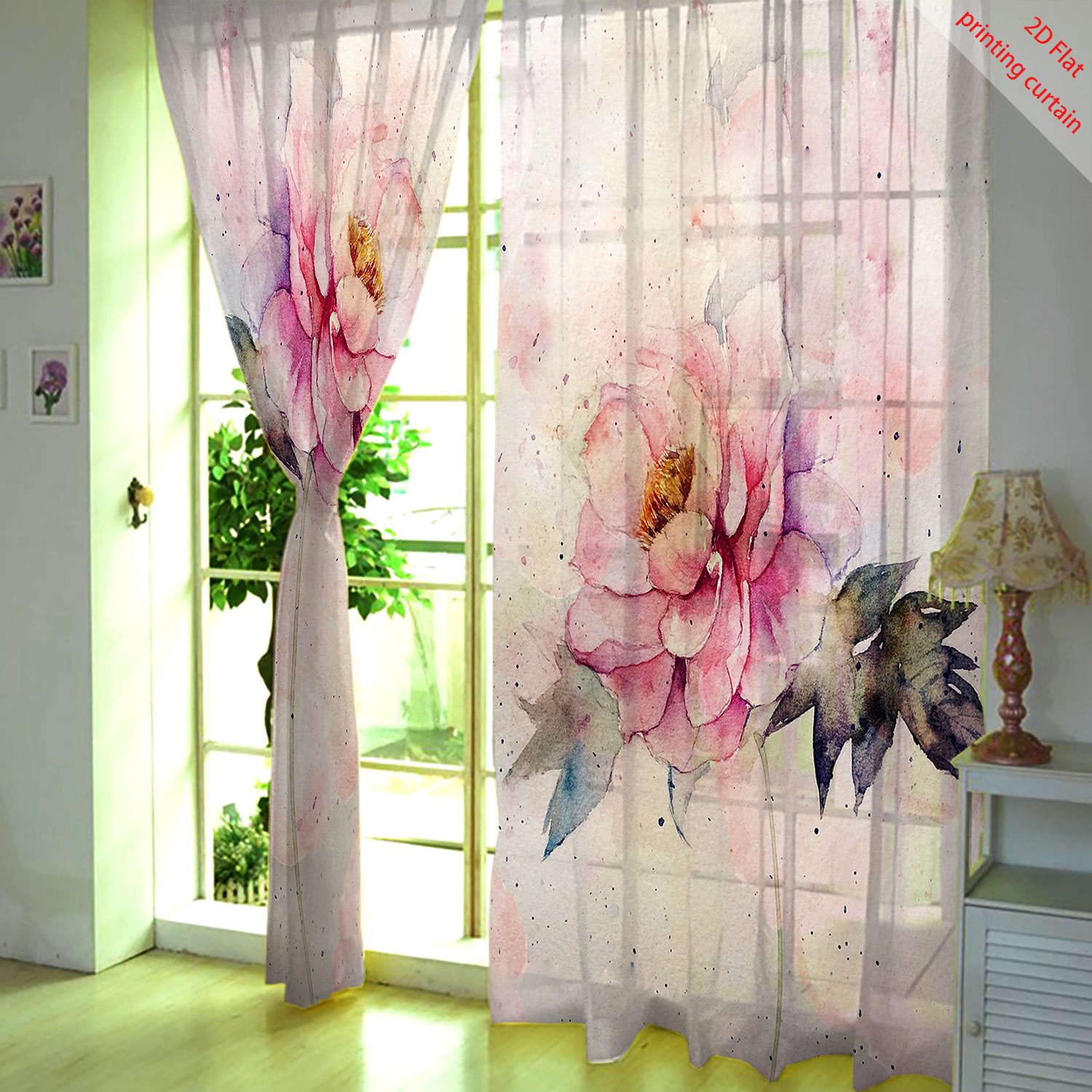 Pink tulip print transparent g - Home Decor Tulip 评论和价格
