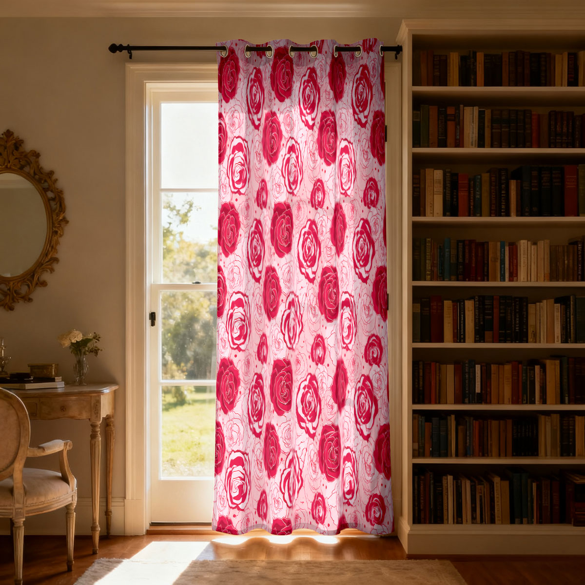 1pc Light Green Base Pink Rose - Home Decor Curtains 评论和价格