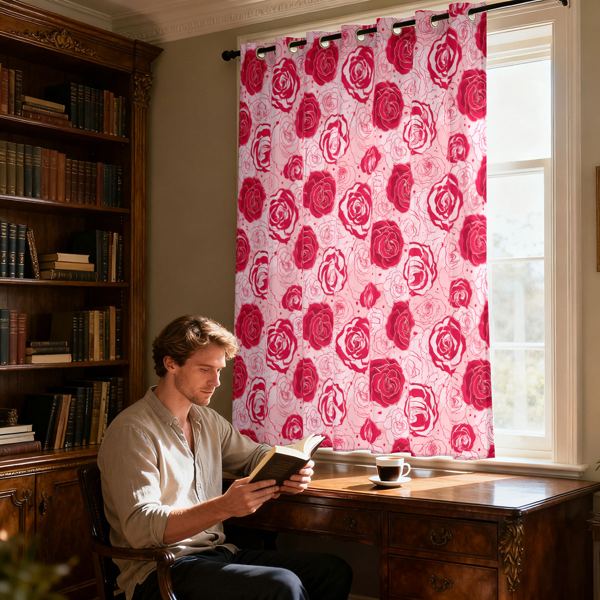 1pc Light Green Base Pink Rose - Home Decor Curtains 评论和价格