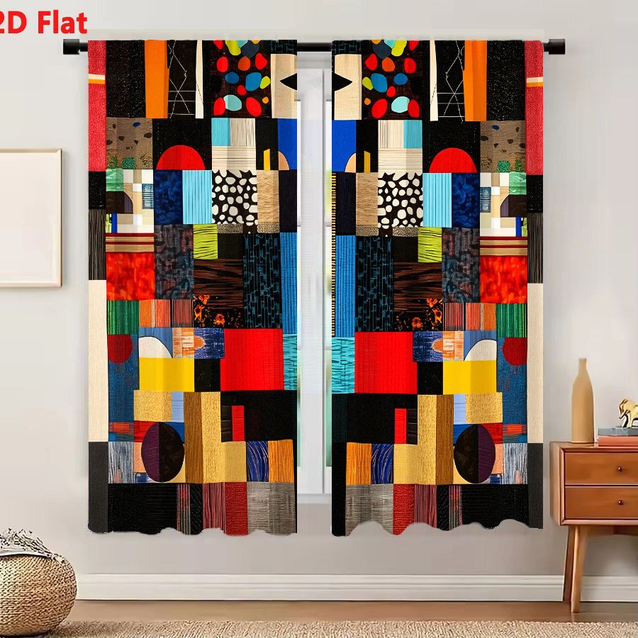 2Pcs Curtains 2D Flat Vibrant  - Home Decor Color Palettes 评论和价格