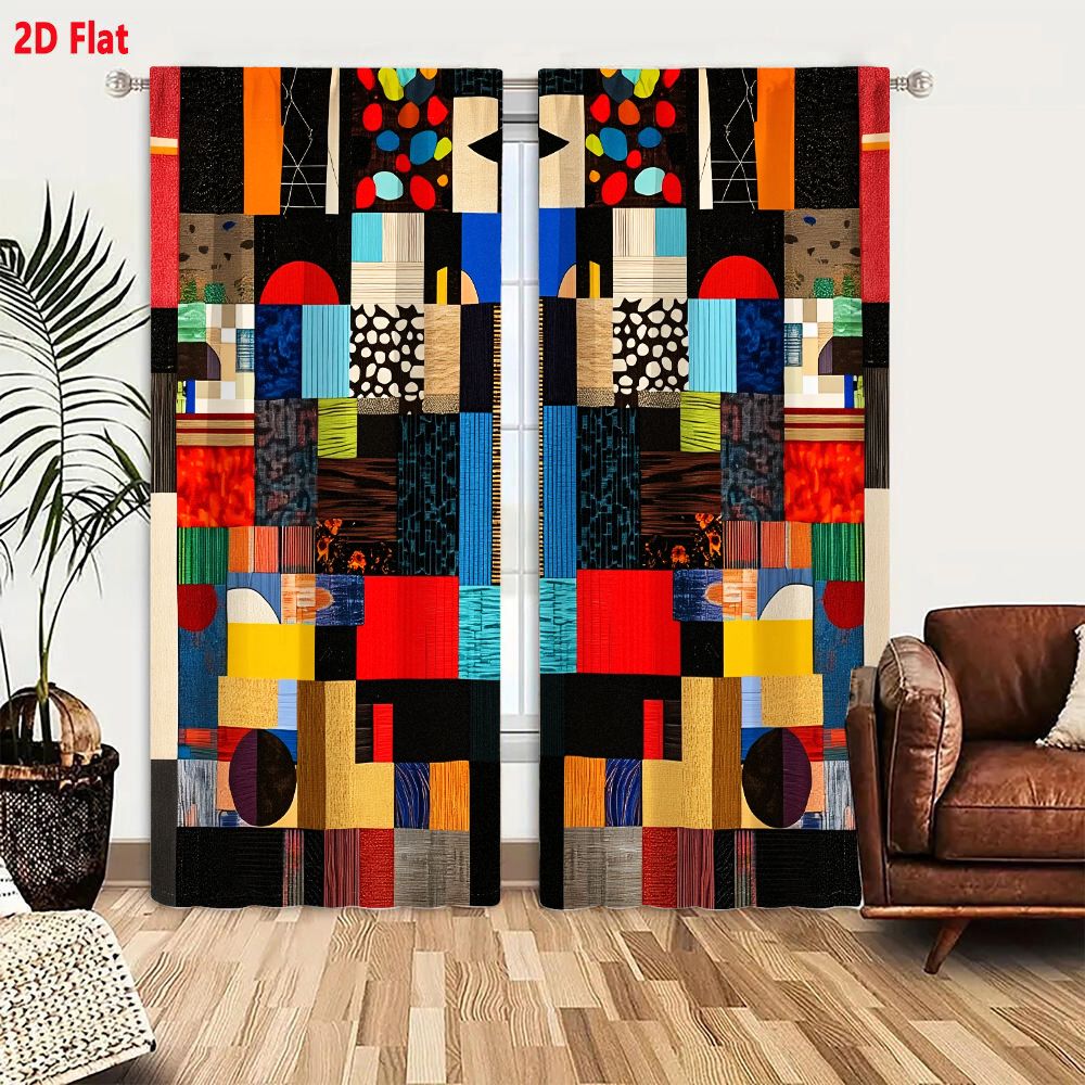 2Pcs Curtains 2D Flat Vibrant  - Home Decor Color Palettes 评论和价格