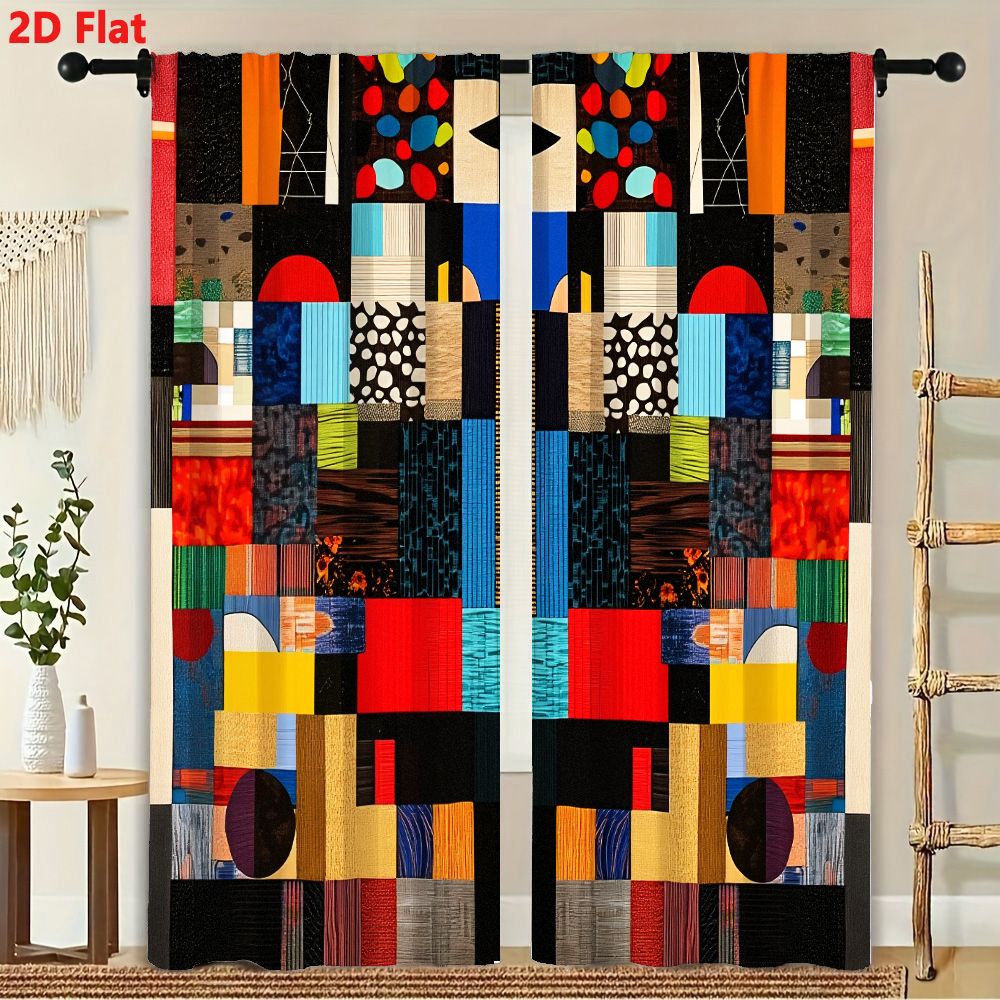 2Pcs Curtains 2D Flat Vibrant  - Home Decor Color Palettes 评论和价格