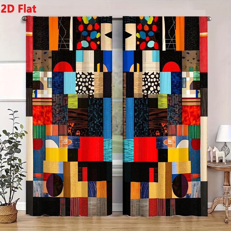 2Pcs Curtains 2D Flat Vibrant  - Home Decor Color Palettes 评论和价格