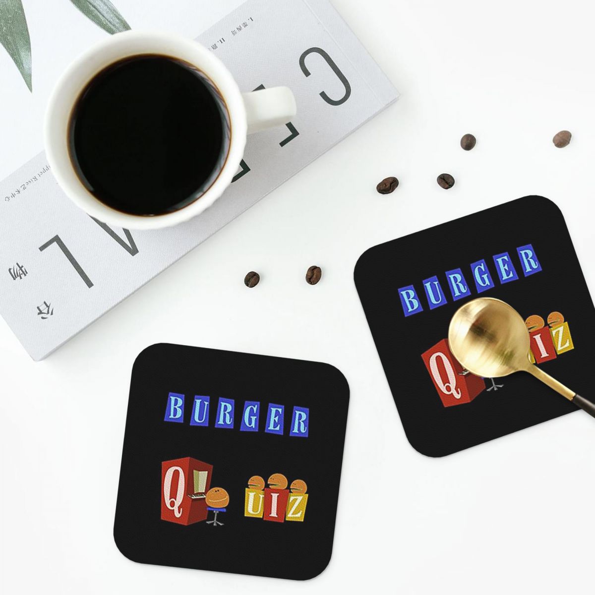 Burger Quiz New Logo Coasters  - Home Decor Quiz Free 评论和价格