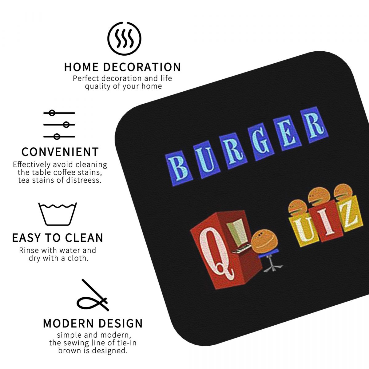 Burger Quiz New Logo Coasters  - Home Decor Quiz Free 评论和价格