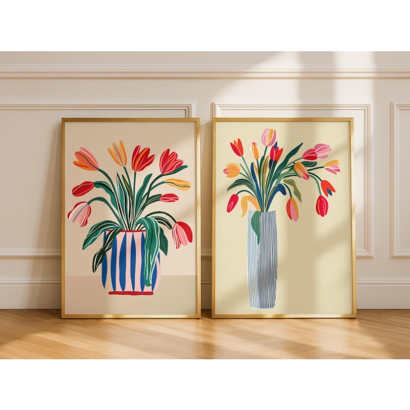 2pcs Tulip Flowers Canvas Wall - Home Decor Tulip 评论和价格