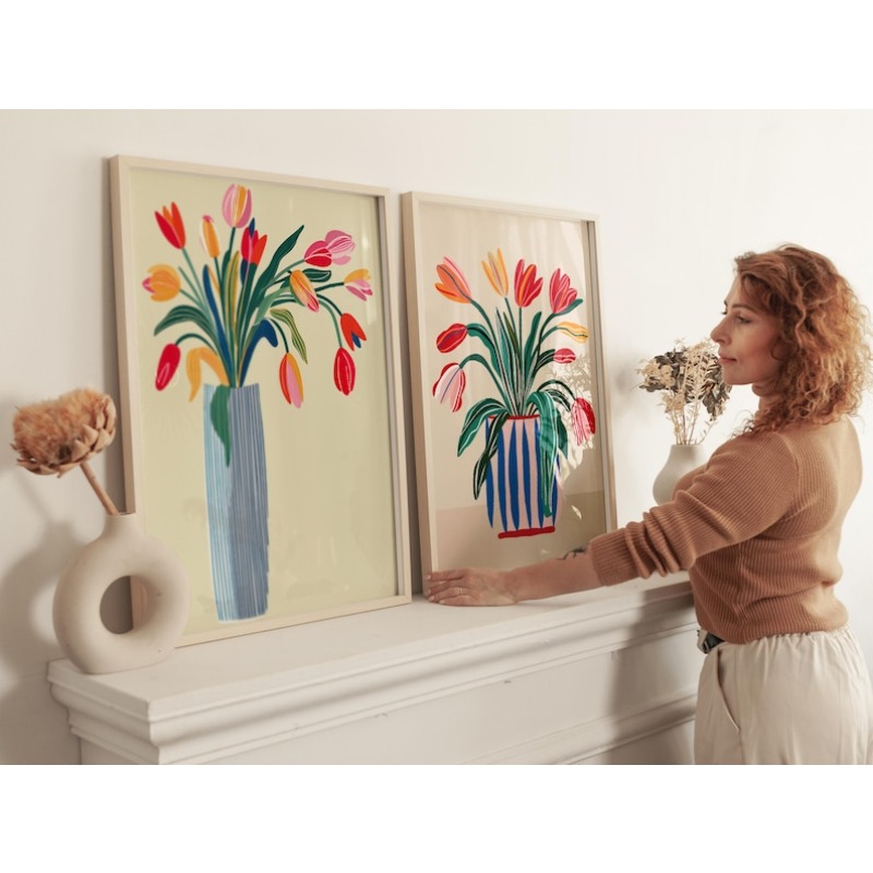 2pcs Tulip Flowers Canvas Wall - Home Decor Tulip 评论和价格