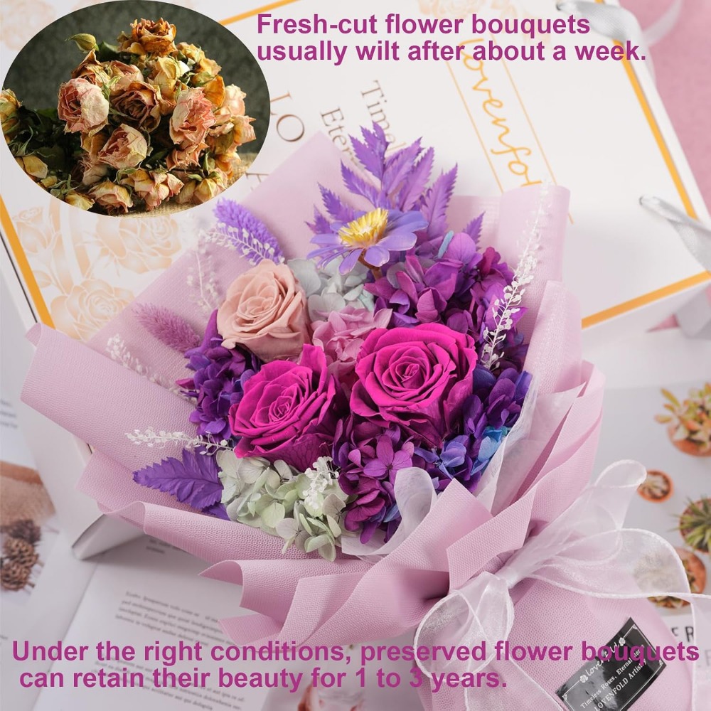 Preserved Purple Rose Bouquets - Home Decor Tulip 评论和价格