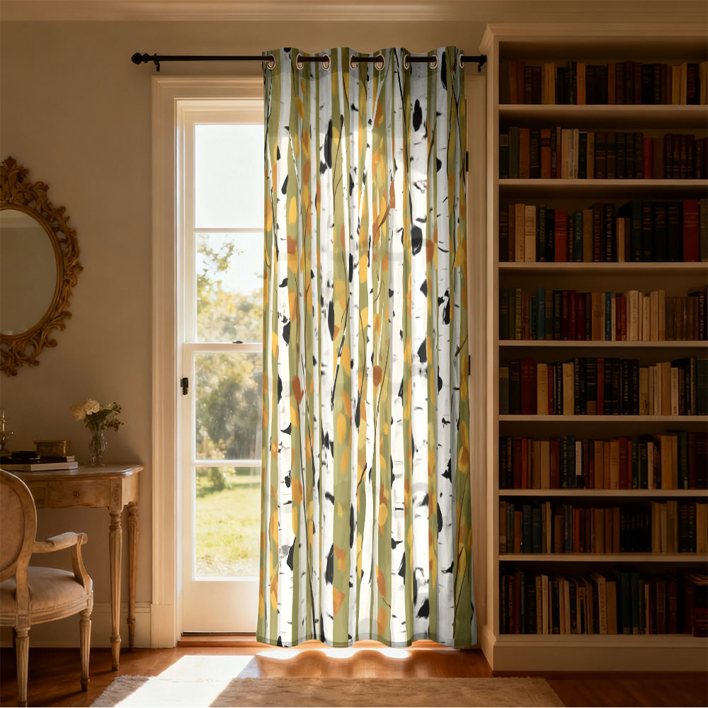 1pc autumn birch forest print  - Home Decor Curtains 评论和价格