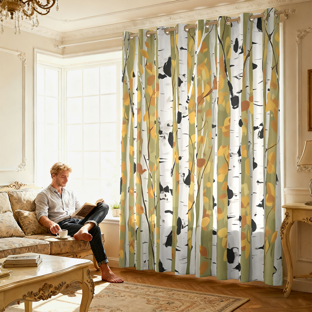 1pc autumn birch forest print  - Home Decor Curtains 评论和价格