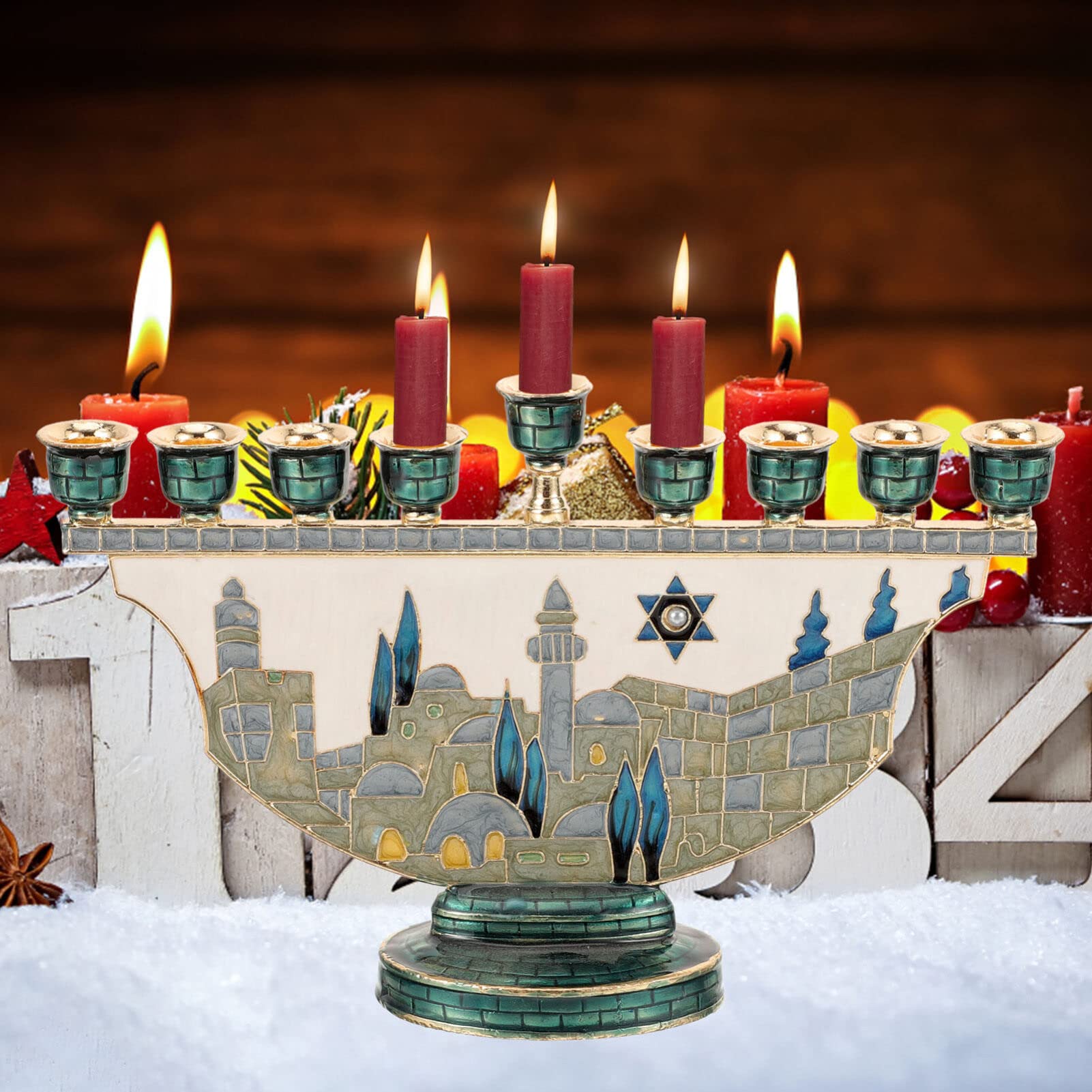 Jerusalem Menorah Hanukkah Can - Home Decor Gift 评论和价格